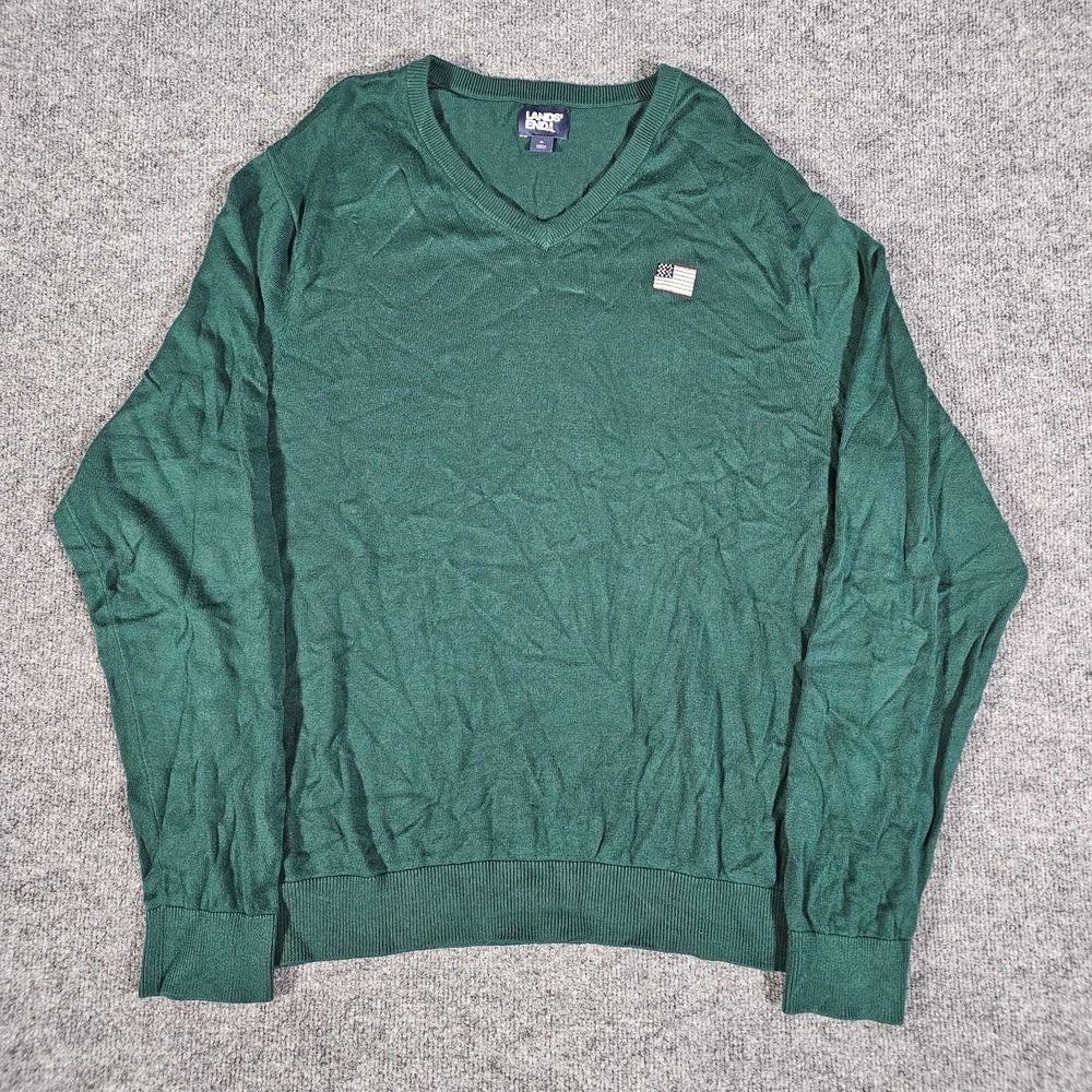 Land's End Green Embroidered American Flag Sweater Size‎ XL